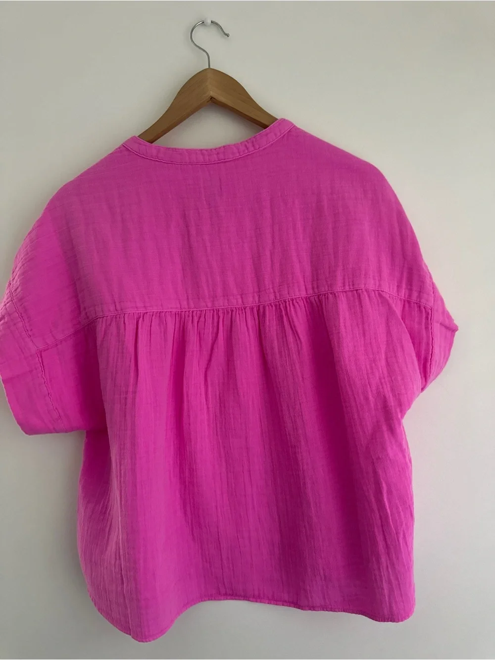 GAP Cotton Gauze Dolman Shirt Bright Pink Button-Front Short Sleeve M New